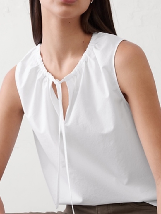 Club Monaco Tops - Club Monaco White Sleeveless Tie-Front Cotton Blouse - Size L